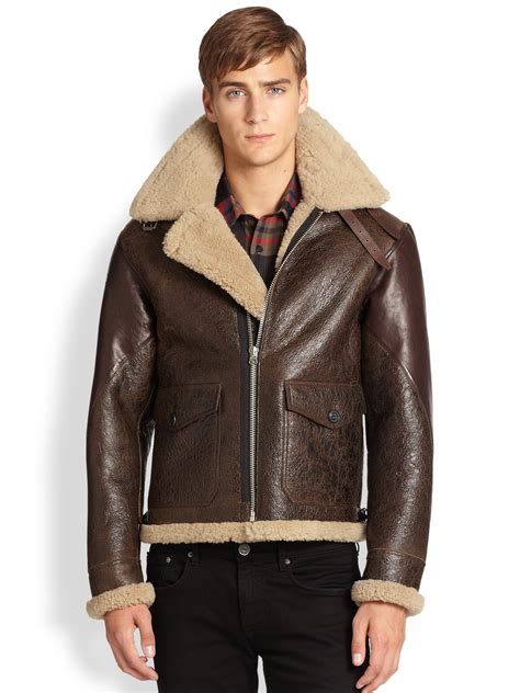 burberry brit shearling collar denim jacket|shearling aviator jacket men's.